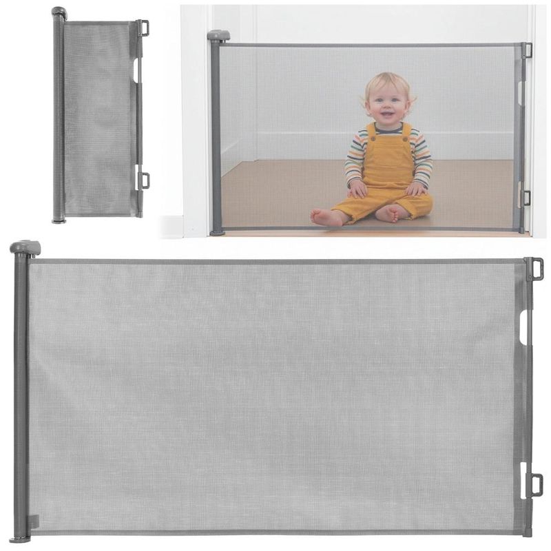 Casa si Gradina - Mobilier - Mobilier copii - Sisteme de siguranta - Poarta siguranta retractabila extensibila copii animale, 162x86 cm, montaj perete, gri - Infinity.ro