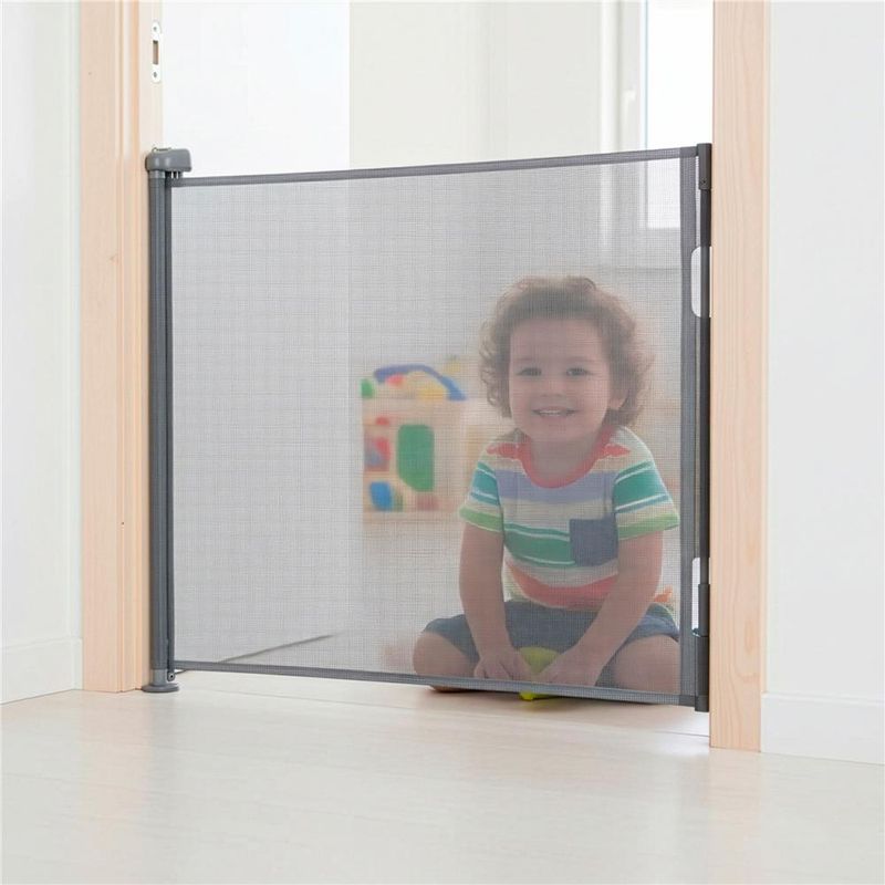 Casa si Gradina - Mobilier - Mobilier copii - Sisteme de siguranta - Poarta siguranta retractabila extensibila copii animale, 162x86 cm, montaj perete, gri - Infinity.ro