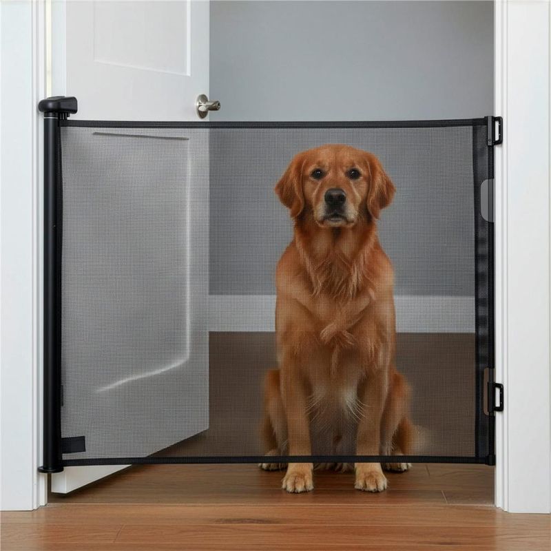 Casa si Gradina - Mobilier - Mobilier copii - Sisteme de siguranta - Poarta siguranta retractabila extensibila copii animale, 162x86 cm, montaj perete, negru - Infinity.ro