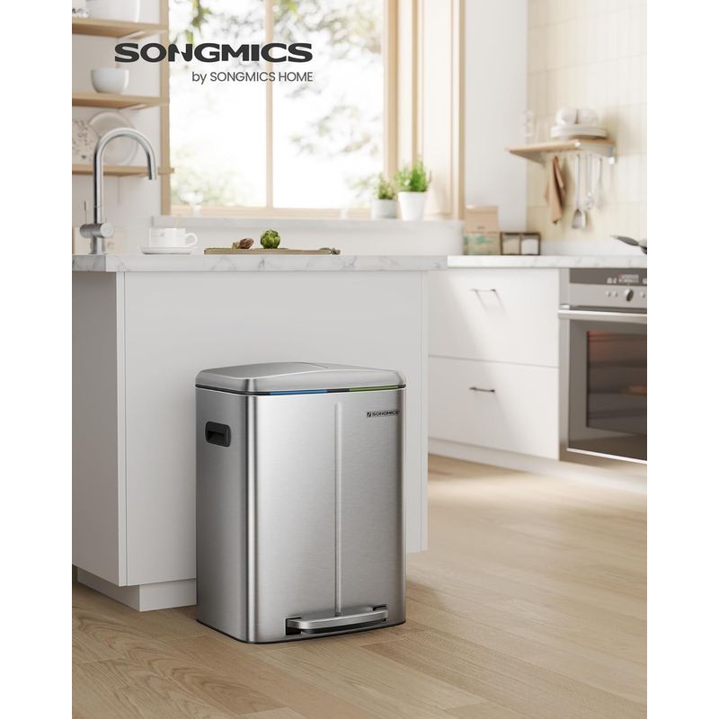 Casa si Gradina - Mobilier - Organizare si depozitare - Cosuri de gunoi - Cos de gunoi dublu colectare selectiva 2x20L, cu pedale si capac soft close, galeata interioara, otel, 45x58x32 cm - Infinity.ro