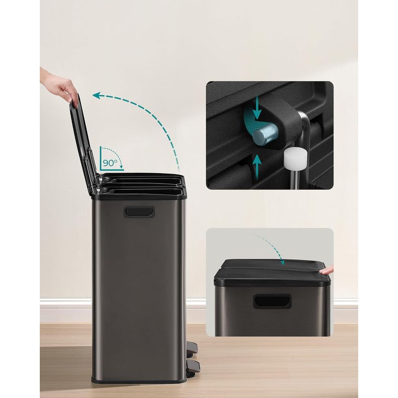 Casa si Gradina - Mobilier - Organizare si depozitare - Cosuri de gunoi - Cos de gunoi 2x30L, cu 2 compartimente, capac soft-close si galeti interioare, otel, gri antracit - Infinity.ro