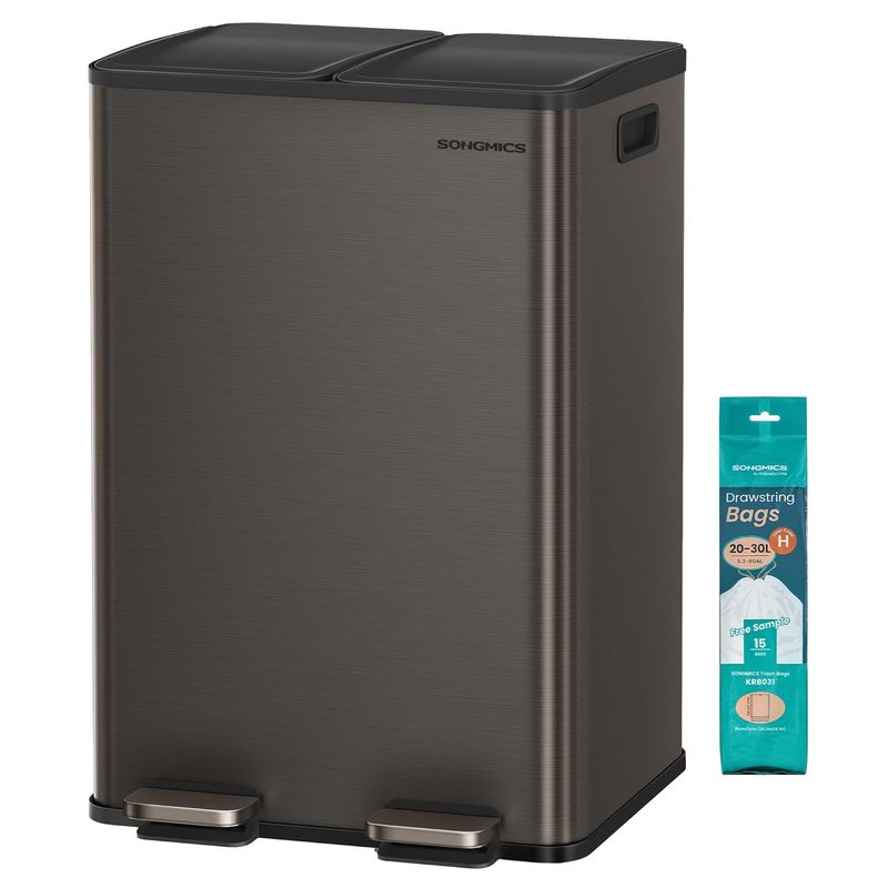 Casa si Gradina - Mobilier - Organizare si depozitare - Cosuri de gunoi - Cos de gunoi 2x30L, cu 2 compartimente, capac soft-close si galeti interioare, otel, gri antracit - Infinity.ro