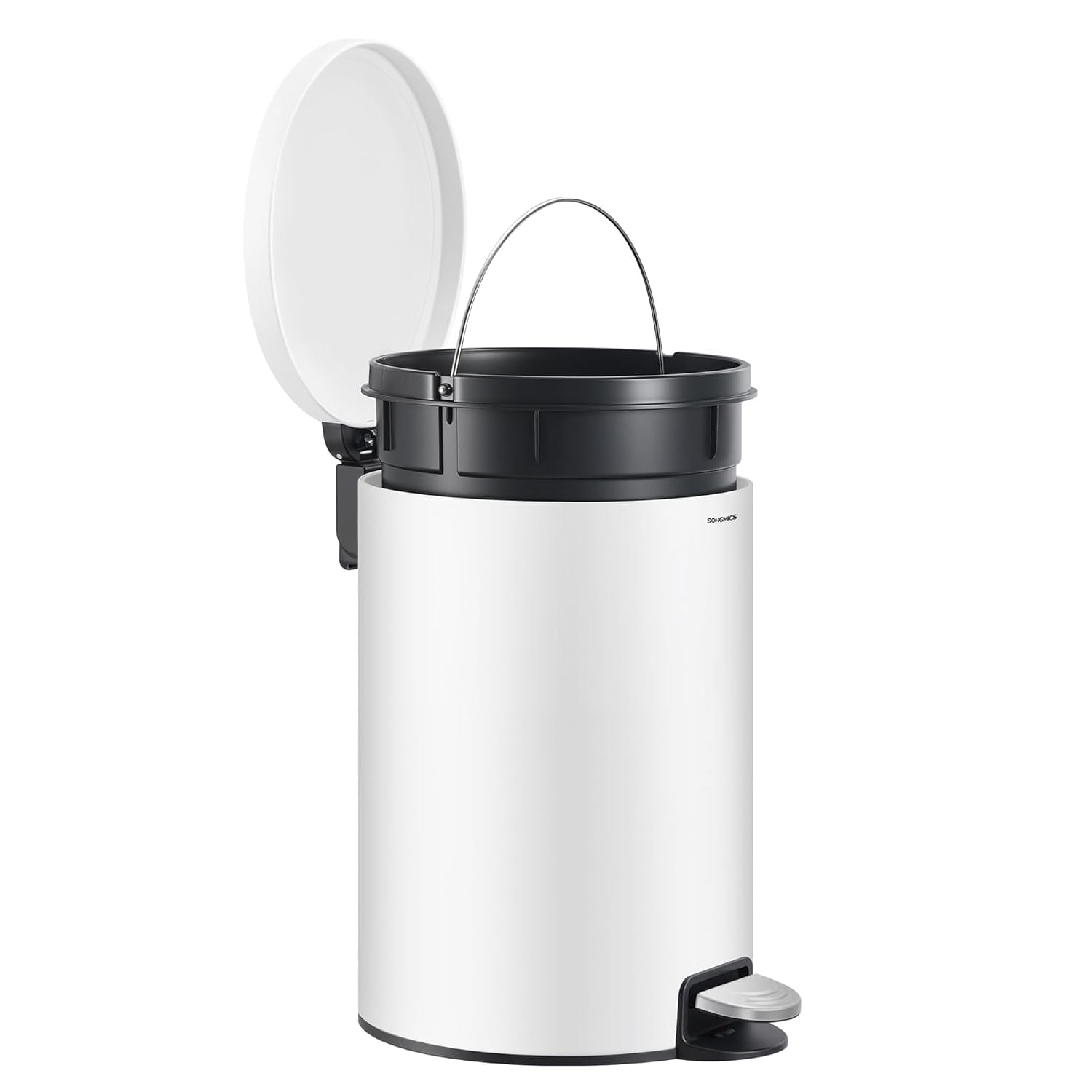 Cos de gunoi cu pedala 20L, capac soft close, galeata interioara detasabila, otel si plastic, 30x37x44 cm, alb