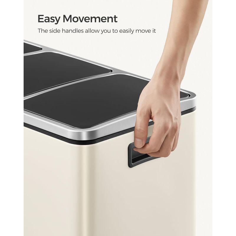 Casa si Gradina - Mobilier - Organizare si depozitare - Cosuri de gunoi - Cos de gunoi colectare selectiva cu 3 compartimente 3 x 18L, capace soft close, pedale, otel, 61x32x56 cm, bej - Infinity.ro
