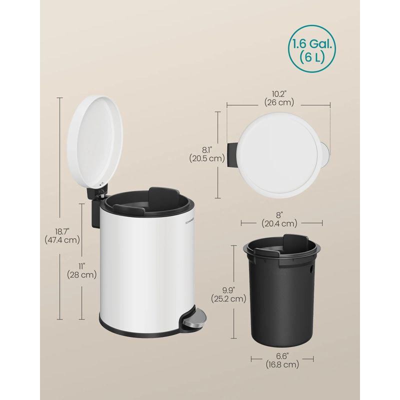 Casa si Gradina - Mobilier - Organizare si depozitare - Cosuri de gunoi - Cos de gunoi cu pedala 6 litri, capac soft-close si galeata interioara, otel, 26x21x28 cm, alb - Infinity.ro