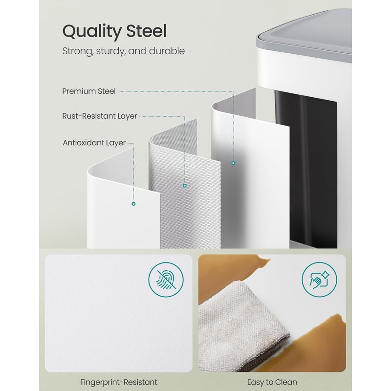 Casa si Gradina - Mobilier - Organizare si depozitare - Cosuri de gunoi - Cos de gunoi 2x30L, cu 2 compartimente, capac soft-close si galeti interioare, otel, alb mat - Infinity.ro
