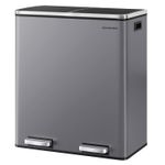 Casa si Gradina - Mobilier - Organizare si depozitare - Cosuri de gunoi - Cos de gunoi dublu colectare selectiva, 2x30L, cu pedale si capac soft close, galeata interioara, otel, 62x59x36 cm, gri - Infinity.ro