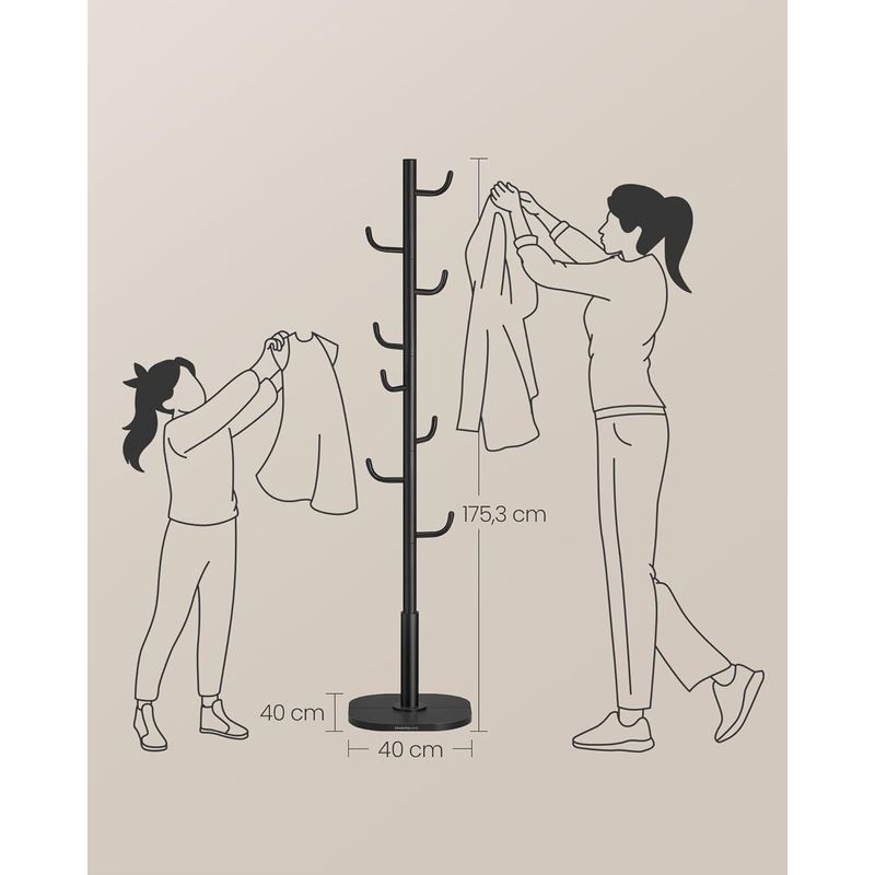 Casa si Gradina - Mobilier - Organizare si depozitare - Cuiere - Cuier de podea, cu 8 carlige rezistente, pentru haine, palarii si genti, 175 cm, negru - Infinity.ro