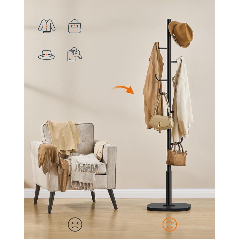 Casa si Gradina - Mobilier - Organizare si depozitare - Cuiere - Cuier de podea, cu 8 carlige rezistente, pentru haine, palarii si genti, 175 cm, negru - Infinity.ro