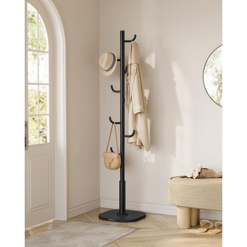 Casa si Gradina - Mobilier - Organizare si depozitare - Cuiere - Cuier de podea, cu 8 carlige rezistente, pentru haine, palarii si genti, 175 cm, negru - Infinity.ro