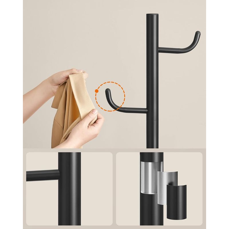 Casa si Gradina - Mobilier - Organizare si depozitare - Cuiere - Cuier de podea, cu 8 carlige rezistente, pentru haine, palarii si genti, 175 cm, negru - Infinity.ro