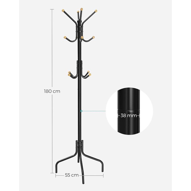 Casa si Gradina - Mobilier - Organizare si depozitare - Cuiere - Cuier metalic cu 12 agatatori, suport haine tip pom, 55x55x180 cm, negru - Infinity.ro