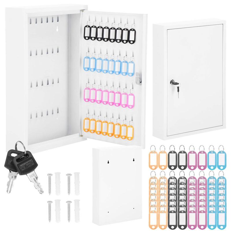 Casa si Gradina - Mobilier - Organizare si depozitare - Cutii depozitare - Cutie metalica din otel pentru 64 chei, echipata, 45x30x8cm, alba - Infinity.ro