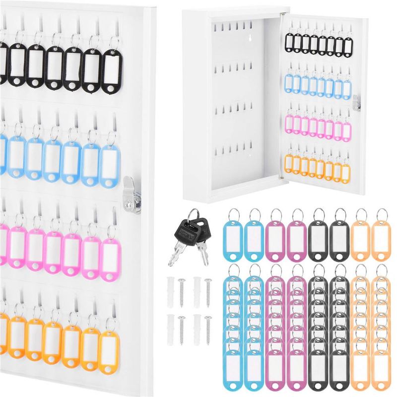 Casa si Gradina - Mobilier - Organizare si depozitare - Cutii depozitare - Cutie metalica din otel pentru 64 chei, echipata, 45x30x8cm, alba - Infinity.ro