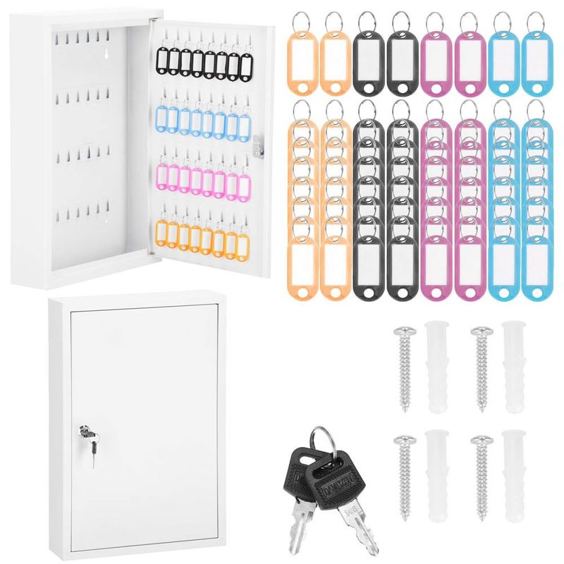 Casa si Gradina - Mobilier - Organizare si depozitare - Cutii depozitare - Cutie metalica din otel pentru 64 chei, echipata, 45x30x8cm, alba - Infinity.ro