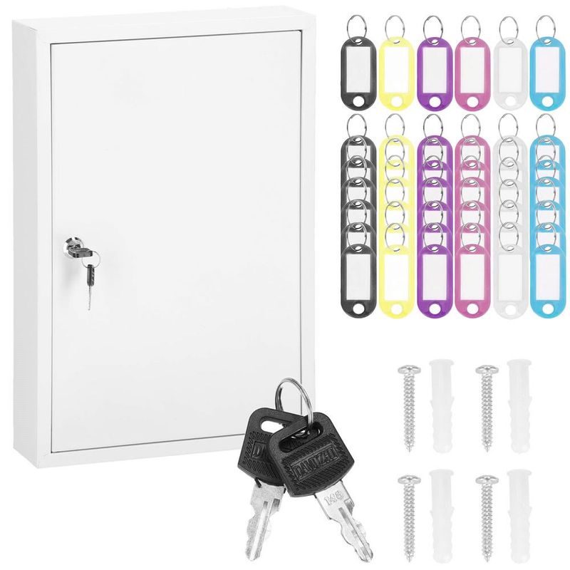 Casa si Gradina - Mobilier - Organizare si depozitare - Cutii depozitare - Cutie metalica din otel pentru 64 chei, echipata, 45x30x8cm, alba - Infinity.ro