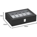 Casa si Gradina - Mobilier - Organizare si depozitare - Cutii depozitare - Cutie depozitare 12 ceasuri piele sintetica, capac sticla, captuseala catifea, perne detasabile, 20x30x8 cm, negru - Infinity.ro