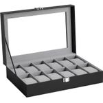Casa si Gradina - Mobilier - Organizare si depozitare - Cutii depozitare - Cutie depozitare 12 ceasuri piele sintetica, capac sticla, captuseala catifea, perne detasabile, 20x30x8 cm, negru - Infinity.ro