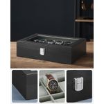 Casa si Gradina - Mobilier - Organizare si depozitare - Cutii depozitare - Cutie depozitare 12 ceasuri piele sintetica, capac sticla, captuseala catifea, perne detasabile, 20x30x8 cm, negru - Infinity.ro
