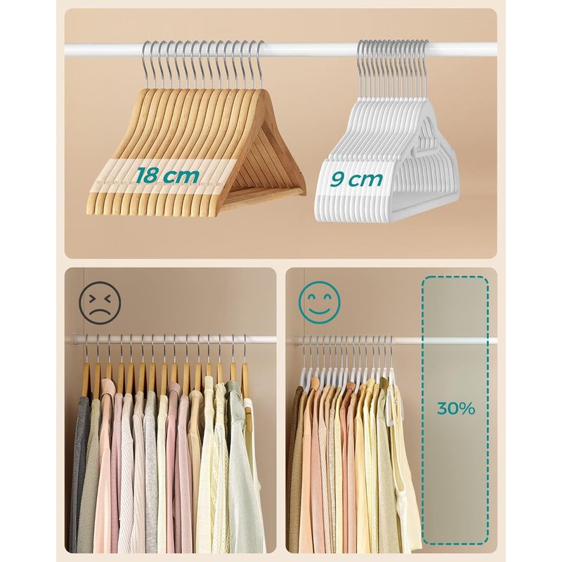 Casa si Gradina - Mobilier - Organizare si depozitare - Umerase si valeti - Set de 20 de umerase pentru haine, anti-alunecare cu catifea, bara de cravata si carlig pivotant, 43,5 cm, alb - Infinity.ro
