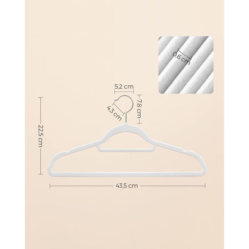 Casa si Gradina - Mobilier - Organizare si depozitare - Umerase si valeti - Set de 20 de umerase pentru haine, anti-alunecare cu catifea, bara de cravata si carlig pivotant, 43,5 cm, alb - Infinity.ro