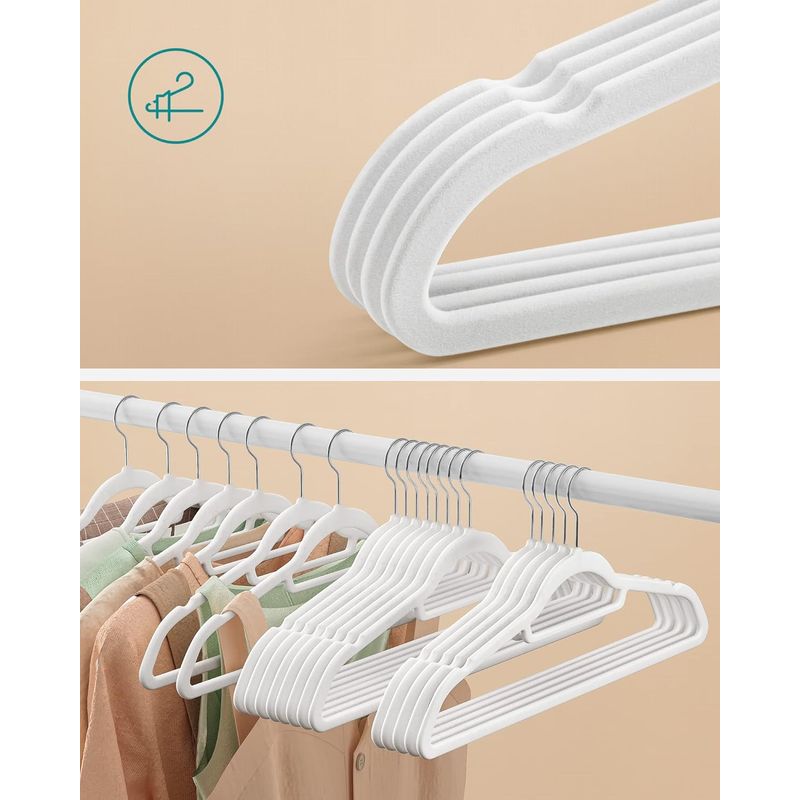 Casa si Gradina - Mobilier - Organizare si depozitare - Umerase si valeti - Set de 20 de umerase pentru haine, anti-alunecare cu catifea, bara de cravata si carlig pivotant, 43,5 cm, alb - Infinity.ro