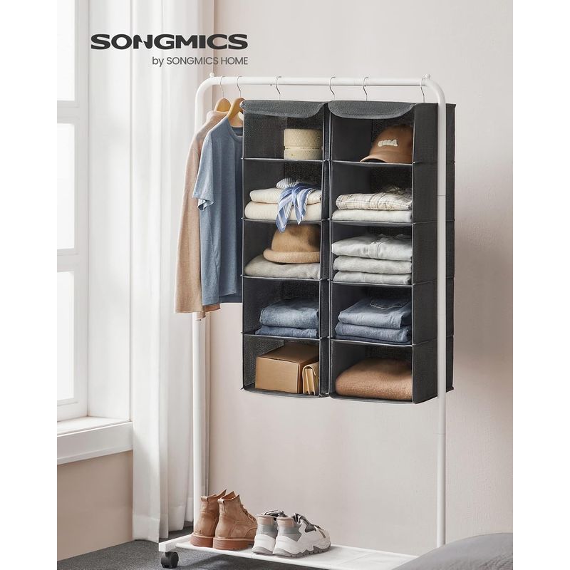 Casa si Gradina - Mobilier - Organizare si depozitare - Organizatoare pentru sertare si dulapuri - Set 2 bucati organizatoare suspendate pentru dulap, 5 rafturi, pliabil, 30x30x90 cm, gri - Infinity.ro