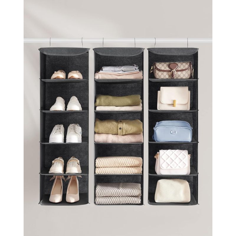 Casa si Gradina - Mobilier - Organizare si depozitare - Organizatoare pentru sertare si dulapuri - Set 2 bucati organizatoare suspendate pentru dulap, 5 rafturi, pliabil, 30x30x90 cm, gri - Infinity.ro