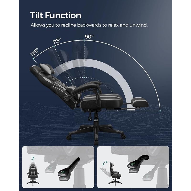 Casa si Gradina - Mobilier - Scaune si fotolii - Scaune - Scaun gaming ergonomic, cu spatar inalt, suport pentru picioare, maxim 150 kg , 50x70x126 cm, negru si gri - Infinity.ro