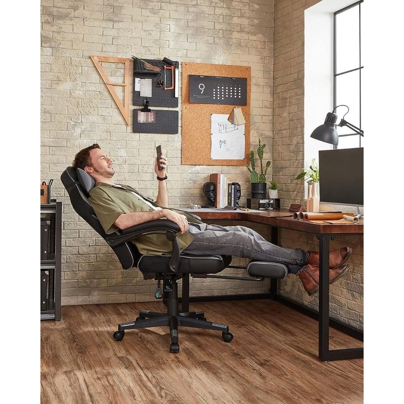 Casa si Gradina - Mobilier - Scaune si fotolii - Scaune - Scaun gaming ergonomic, cu spatar inalt, suport pentru picioare, maxim 150 kg , 50x70x126 cm, negru si gri - Infinity.ro
