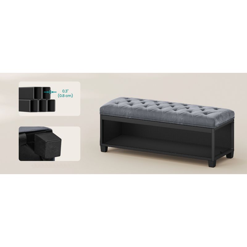 Casa si Gradina - Gradina si terasa - Mobilier exterior - Dulapuri si lazi depozitare exterior - Banca cu spatiu de depozitare 110x40x40 cm, 103 litri, tapitata cu catifea, MDF si spuma, gri - Infinity.ro