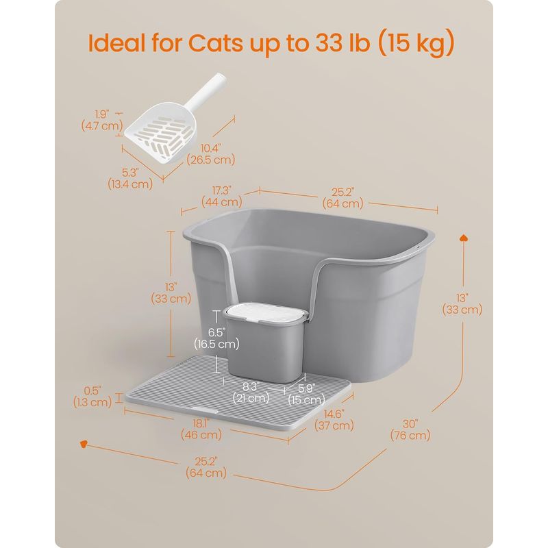Petshop - Ingrijire si Igiena - Litiere si accesorii - Litiere simple - Litiera pisici xl pereti inalti colector nisip depozitare, 64x44x33 cm, design deschis, gri - Infinity.ro