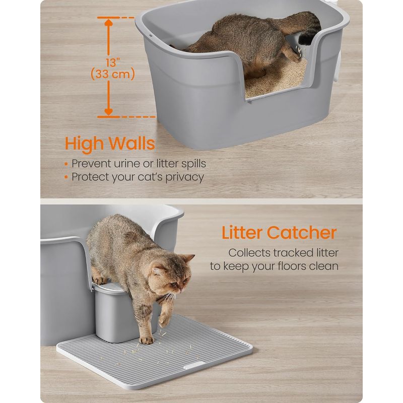 Petshop - Ingrijire si Igiena - Litiere si accesorii - Litiere simple - Litiera pisici xl pereti inalti colector nisip depozitare, 64x44x33 cm, design deschis, gri - Infinity.ro