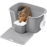 Petshop - Ingrijire si Igiena - Litiere si accesorii - Litiere simple - Litiera pisici xl pereti inalti colector nisip depozitare, 64x44x33 cm, design deschis, gri - Infinity.ro