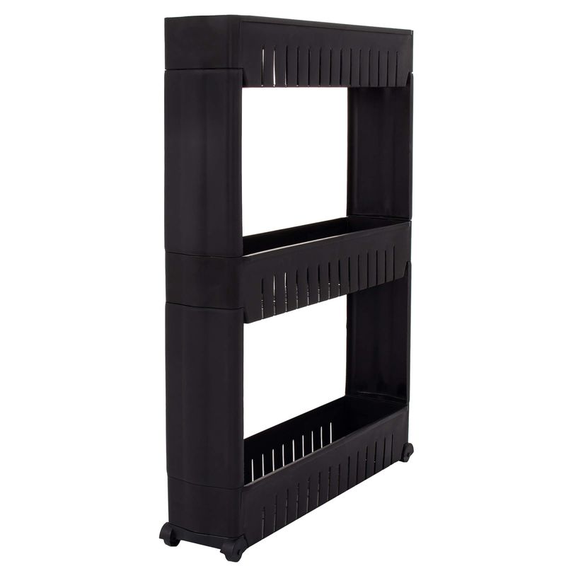 Casa si Gradina - Mobilier - Biblioteci si rafturi - Rafturi - Sistem rafturi de depozitare Sersimo HA116 cu roti pentru bucatarie sau baie cu 3 polite, negru - Infinity.ro