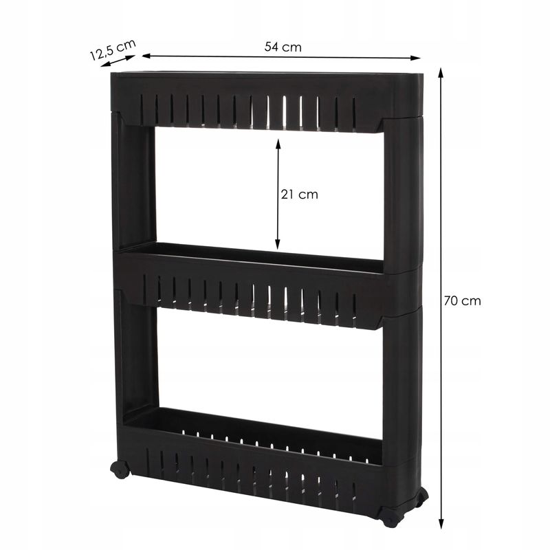 Casa si Gradina - Mobilier - Biblioteci si rafturi - Rafturi - Sistem rafturi de depozitare Sersimo HA116 cu roti pentru bucatarie sau baie cu 3 polite, negru - Infinity.ro