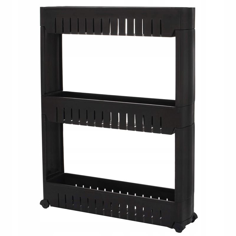 Casa si Gradina - Mobilier - Biblioteci si rafturi - Rafturi - Sistem rafturi de depozitare Sersimo HA116 cu roti pentru bucatarie sau baie cu 3 polite, negru - Infinity.ro