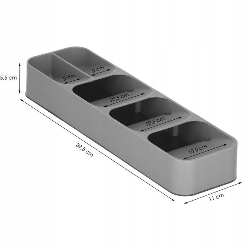 Casa si Gradina - Mobilier - Seturi de mobilier - Seturi bucatarie - Organizator tacamuri sertar, 5 compartimente, 40x11x5,5cm, gri - Infinity.ro