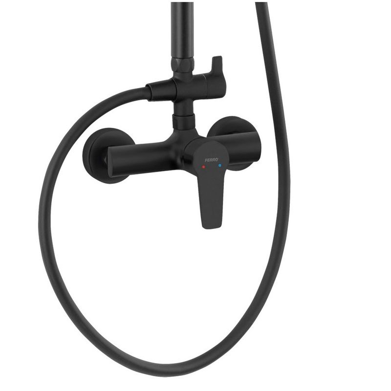 Casa si Gradina - Sanitare - Cazi si cabine de dus - Coloane si seturi de dus - Coloana de dus cu baterie si para de dus monocomanda, negru mat, Ritto Black - Infinity.ro