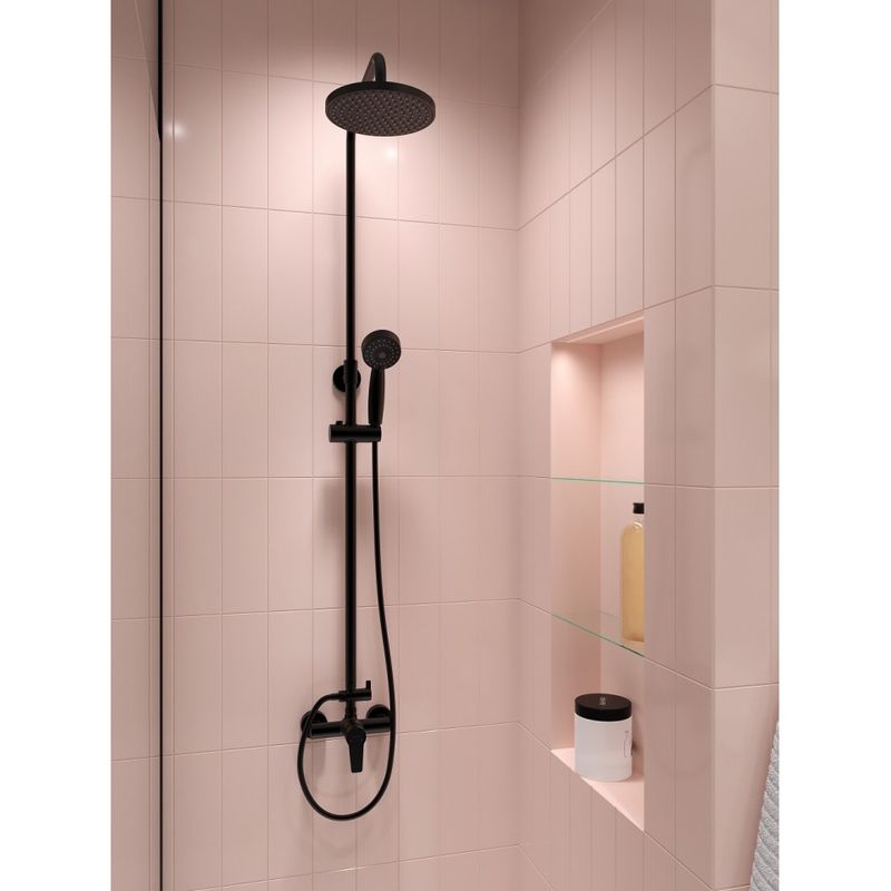 Casa si Gradina - Sanitare - Cazi si cabine de dus - Coloane si seturi de dus - Coloana de dus cu baterie si para de dus monocomanda, negru mat, Ritto Black - Infinity.ro