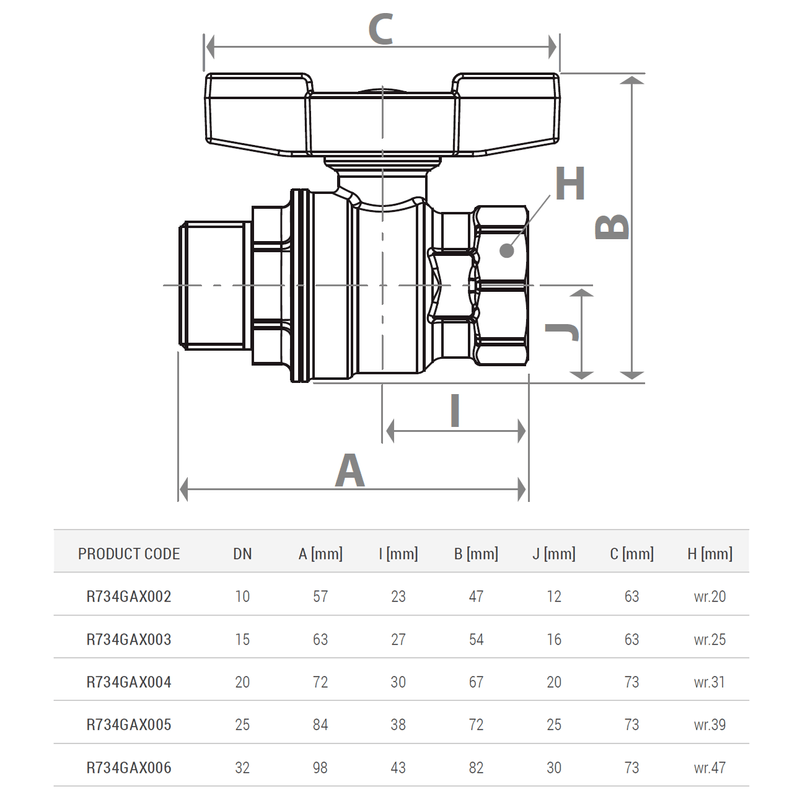 Casa si Gradina - Sanitare - Instalatii hidro - Robineti - Robinet cu bila pentru gaz Giacomini R734GAX005, trecere plina, maner tip T galben, filet interior 1” - Infinity.ro