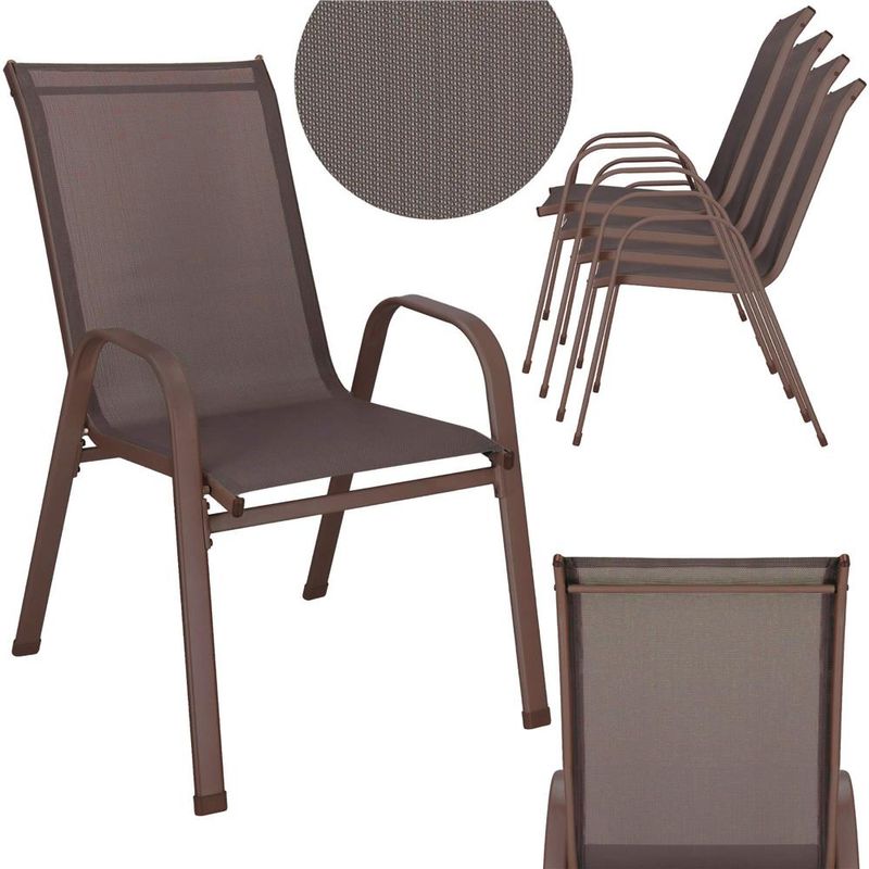 Casa si Gradina - Gradina si terasa - Mobilier exterior - Seturi mobila gradina - Set 4 scaune gradina cu brate, cadru otel si sezut textilene, 53x72x92 cm, maro - Infinity.ro