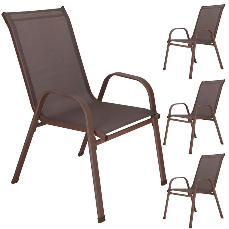 Casa si Gradina - Gradina si terasa - Mobilier exterior - Seturi mobila gradina - Set 4 scaune gradina cu brate, cadru otel si sezut textilene, 53x72x92 cm, maro - Infinity.ro