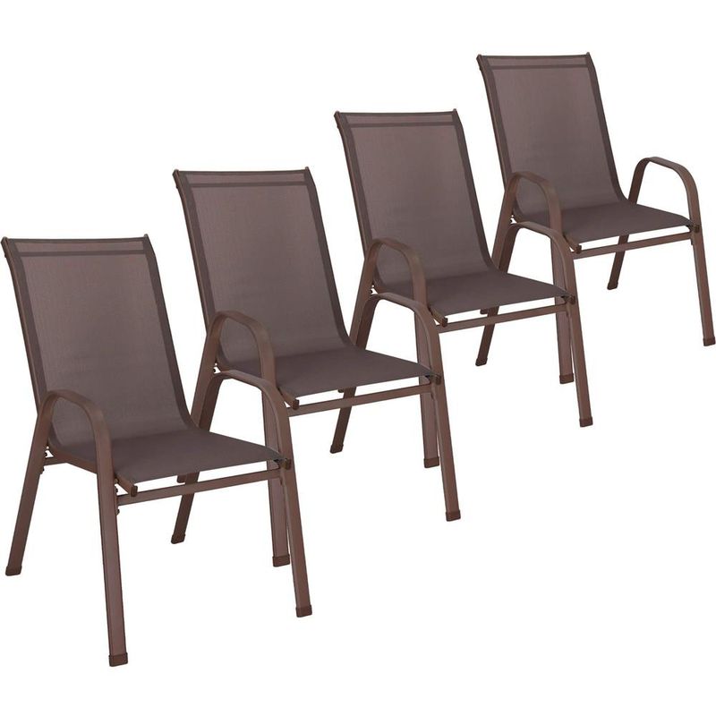 Casa si Gradina - Gradina si terasa - Mobilier exterior - Seturi mobila gradina - Set 4 scaune gradina cu brate, cadru otel si sezut textilene, 53x72x92 cm, maro - Infinity.ro
