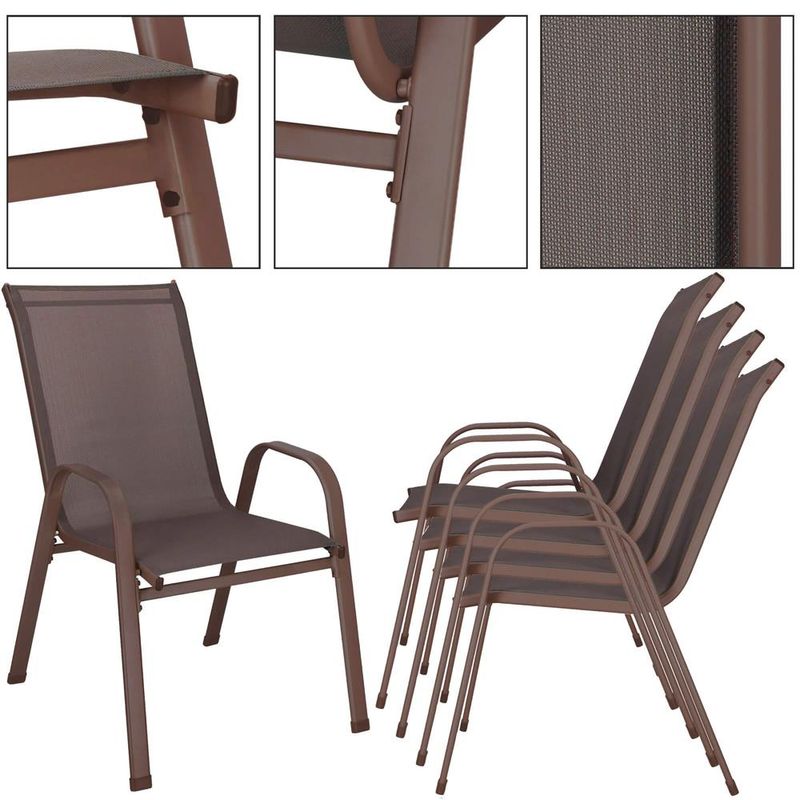 Casa si Gradina - Gradina si terasa - Mobilier exterior - Seturi mobila gradina - Set 4 scaune gradina cu brate, cadru otel si sezut textilene, 53x72x92 cm, maro - Infinity.ro