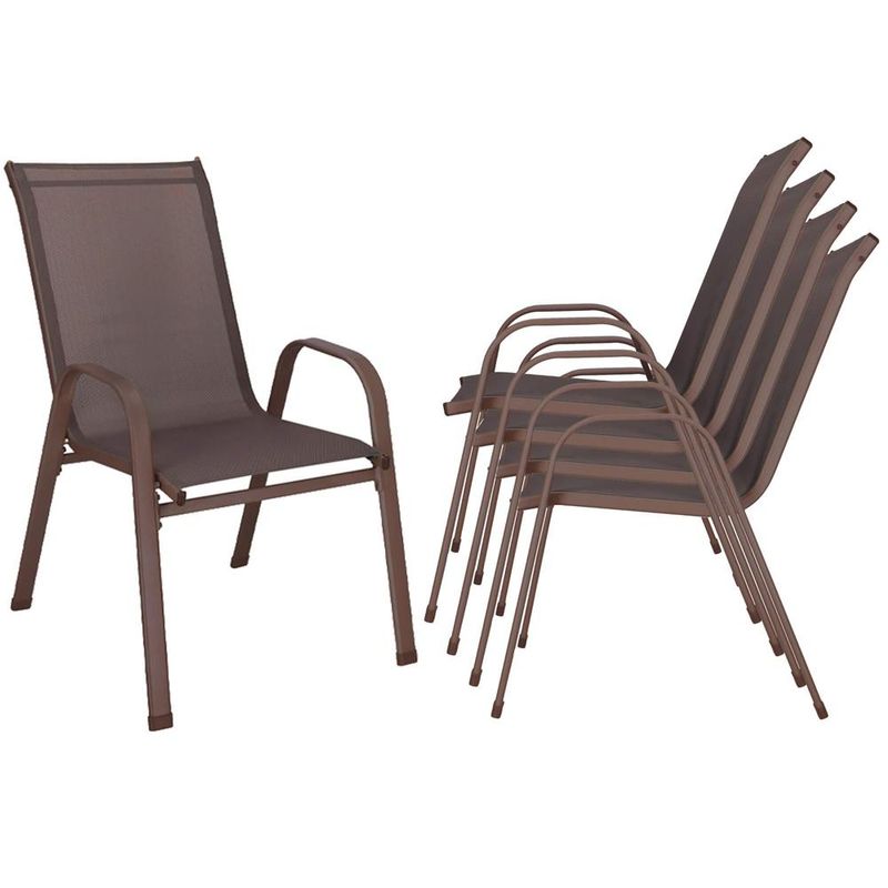 Casa si Gradina - Gradina si terasa - Mobilier exterior - Seturi mobila gradina - Set 4 scaune gradina cu brate, cadru otel si sezut textilene, 53x72x92 cm, maro - Infinity.ro