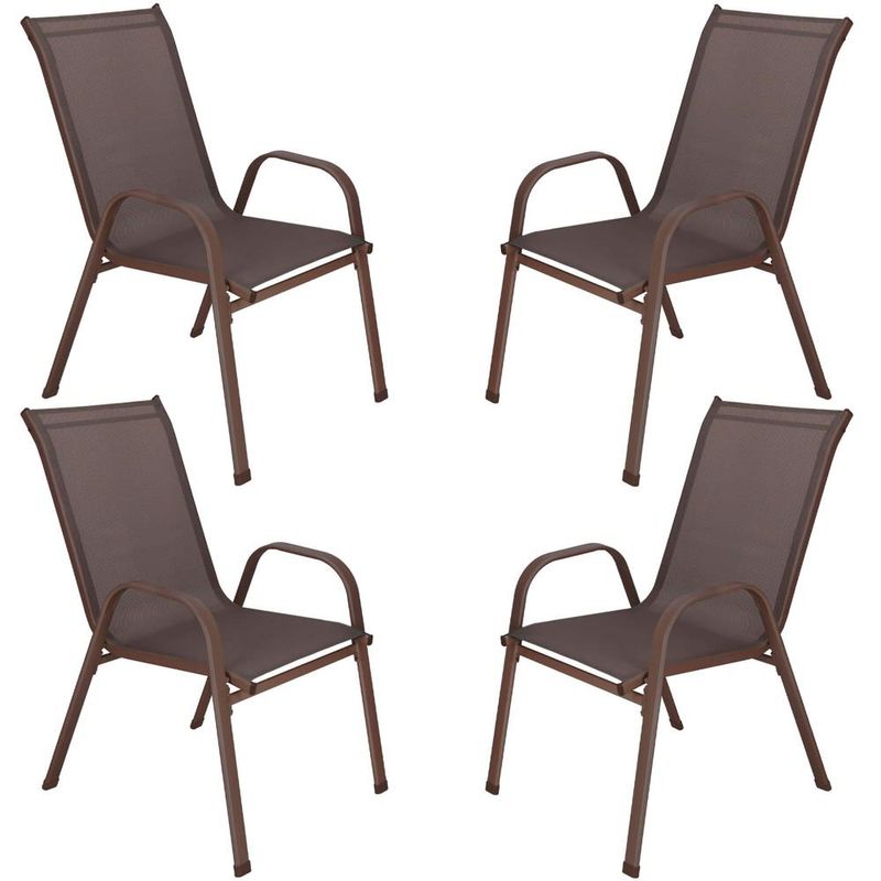 Casa si Gradina - Gradina si terasa - Mobilier exterior - Seturi mobila gradina - Set 4 scaune gradina cu brate, cadru otel si sezut textilene, 53x72x92 cm, maro - Infinity.ro