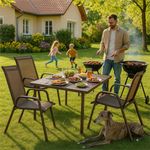 Casa si Gradina - Gradina si terasa - Mobilier exterior - Seturi mobila gradina - Set 4 scaune gradina cu brate, cadru otel si sezut textilene, 53x72x92 cm, maro - Infinity.ro