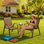Casa si Gradina - Gradina si terasa - Mobilier exterior - Seturi mobila gradina - Set 4 scaune gradina cu brate, cadru otel si sezut textilene, 53x72x92 cm, maro - Infinity.ro