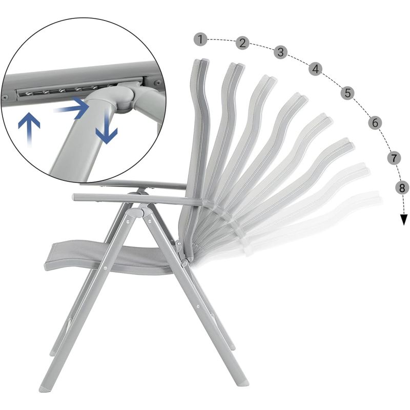 Casa si Gradina - Gradina si terasa - Mobilier exterior - Seturi mobila gradina - Set 2 scaune gradina pliabile cu spatar reglabil 8 pozitii, 150 kg, 56x70x106 cm, gri - Infinity.ro